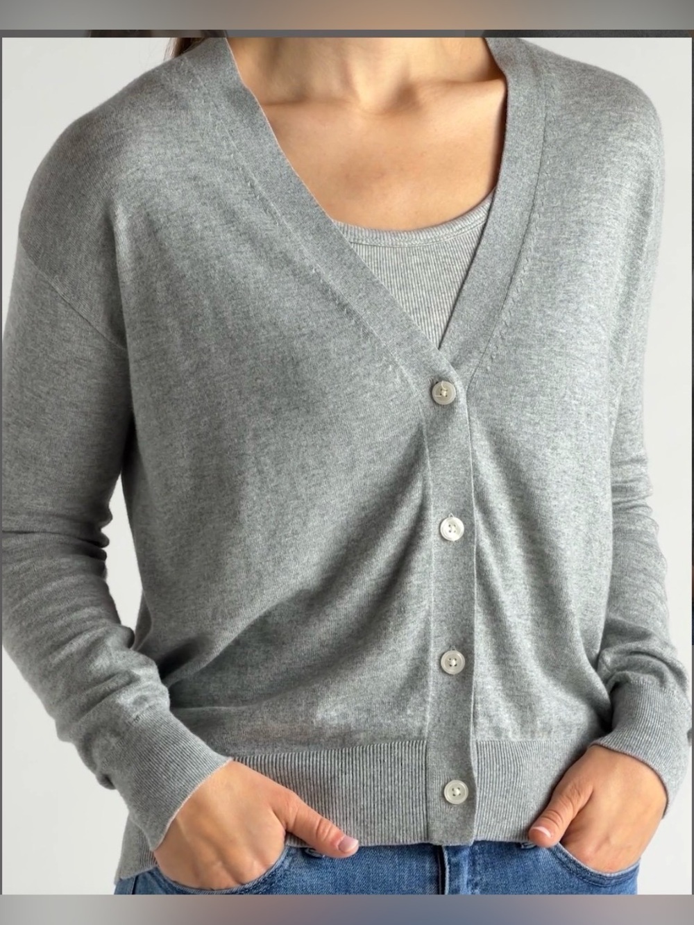 Quince Women’s Small Lightweight Cotton Cashmere Cardigan Gray Classic Capsule